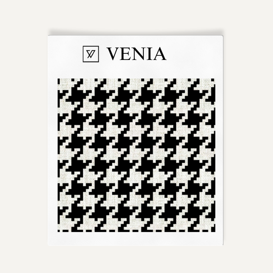 Ivory and black grand houndstooth upholstery fabric swatch by Venia Home