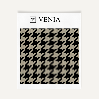Taupe and black grand houndstooth upholstery fabric swatch by Venia Home