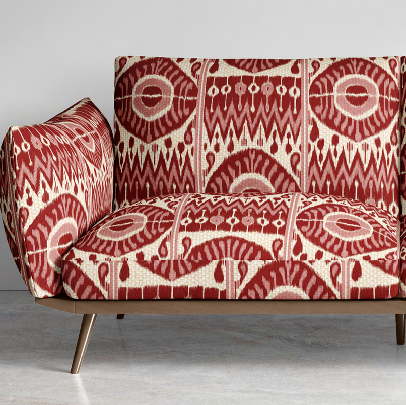 Close-up detail of maroon grand medallion fabric
