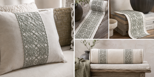 Close-up detail of jaal embroidered trim