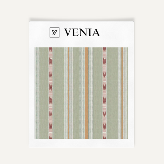 Mint green heirloom stripe upholstery fabric swatch by Venia Home