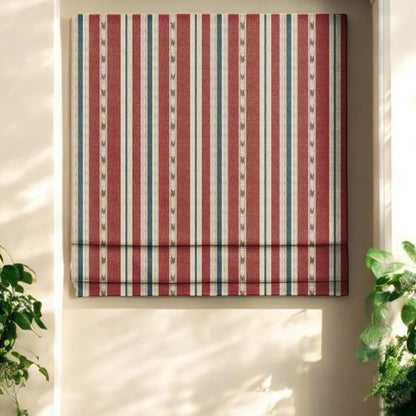 Close-up detail of red heirloom stripe fabric