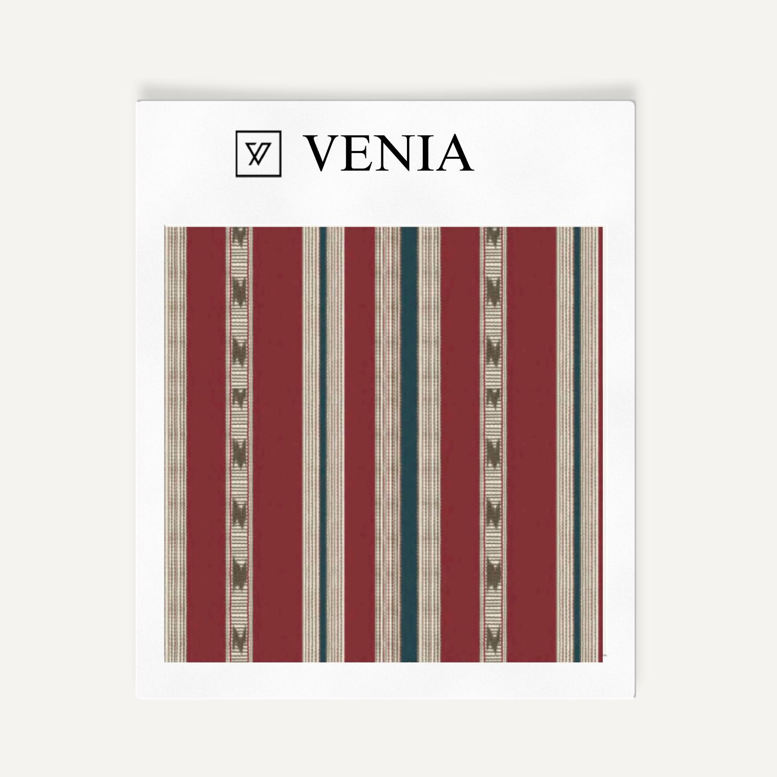 Red heirloom stripe upholstery fabric swatch by Venia Home
