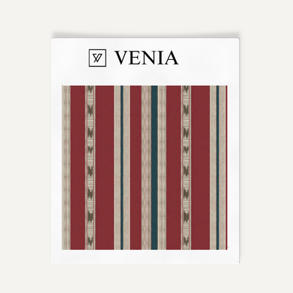 Red heirloom stripe upholstery fabric swatch by Venia Home