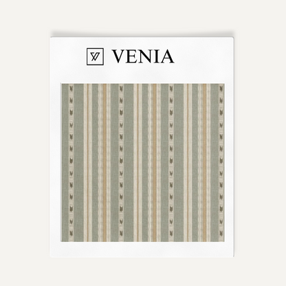 Sage green heirloom stripe upholstery fabric swatch by Venia Home