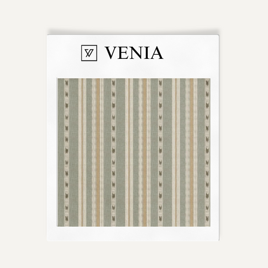 Sage green heirloom stripe upholstery fabric swatch by Venia Home
