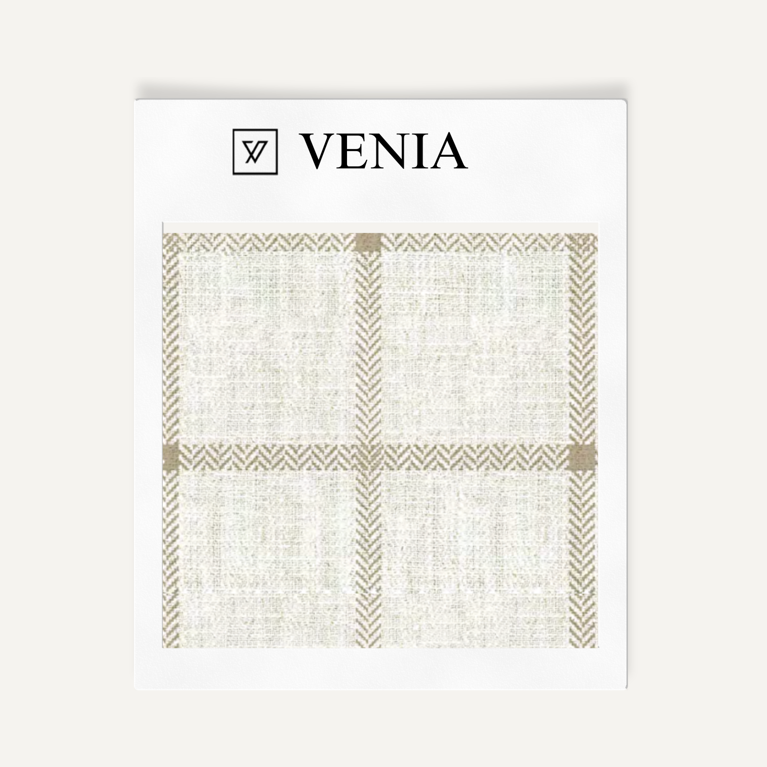 Ivory and beige heritage check upholstery fabric swatch by Venia Home