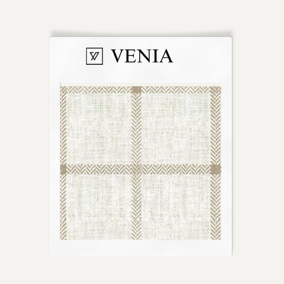 Ivory and beige heritage check upholstery fabric swatch by Venia Home