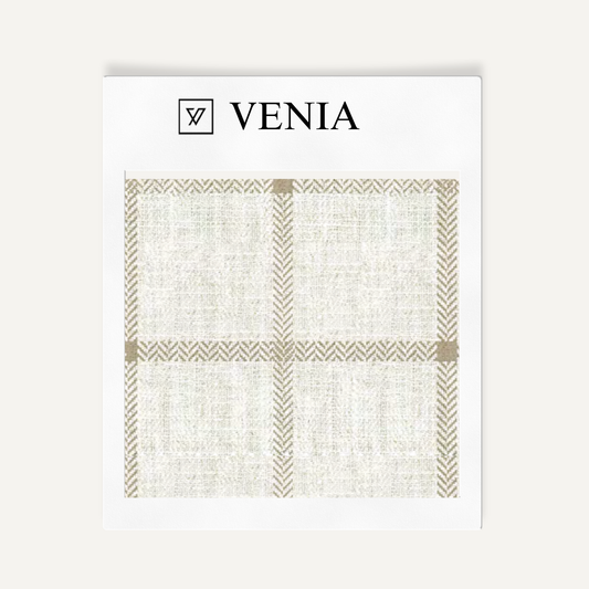 Ivory and beige heritage check upholstery fabric swatch by Venia Home