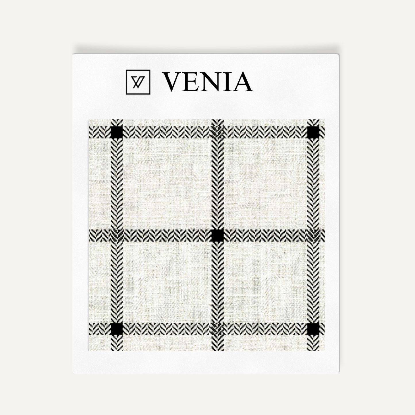 Ivory and black heritage check upholstery fabric swatch by Venia Home
