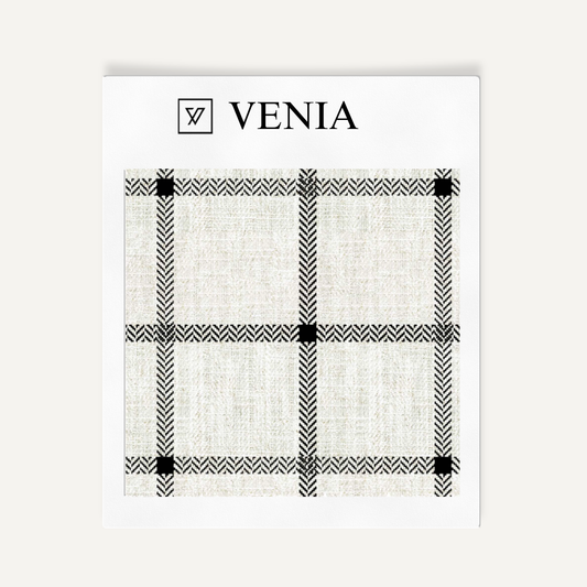 Ivory and black heritage check upholstery fabric swatch by Venia Home