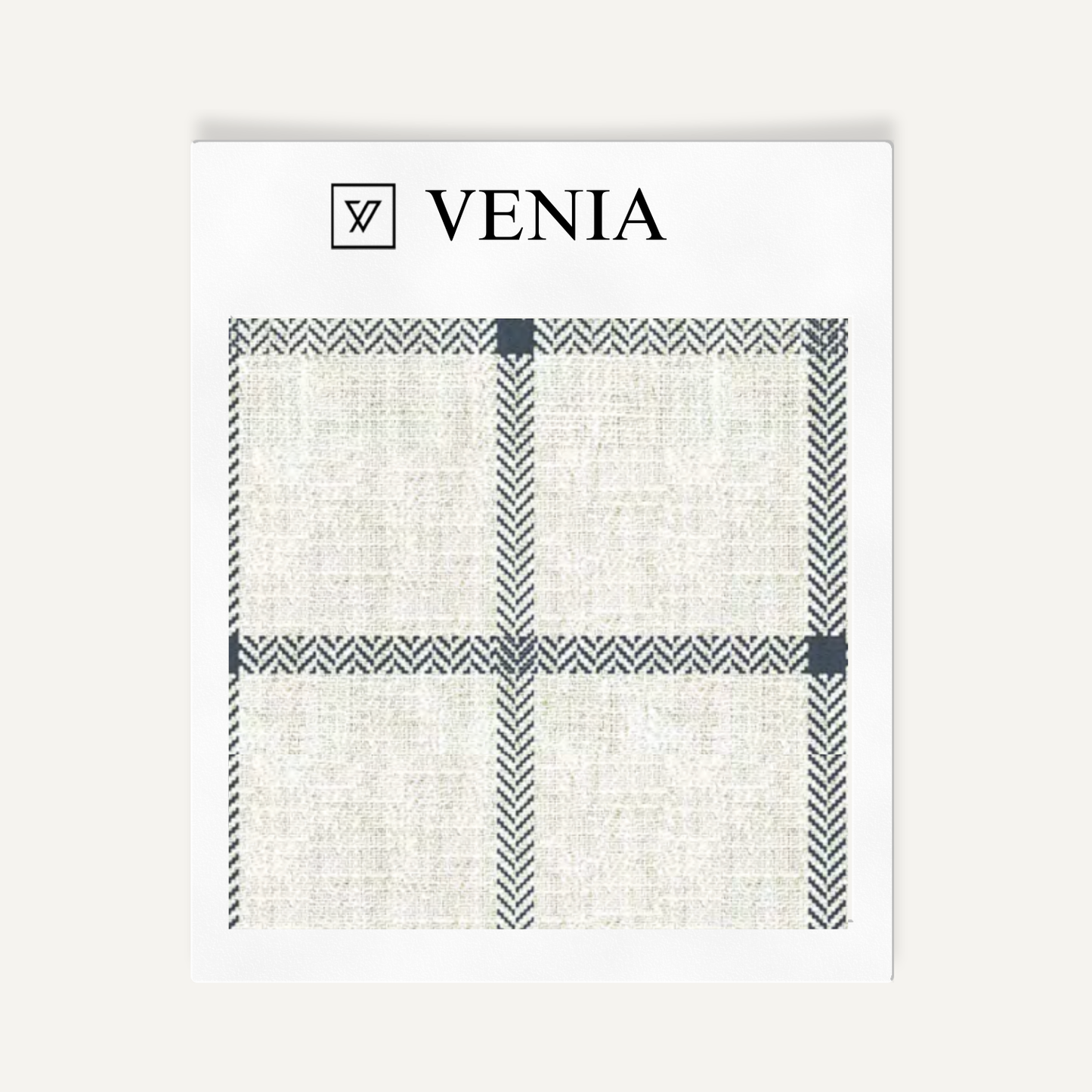 Ivory and navy heritage check upholstery fabric swatch by Venia Home