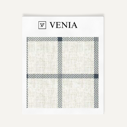 Ivory and navy heritage check upholstery fabric swatch by Venia Home