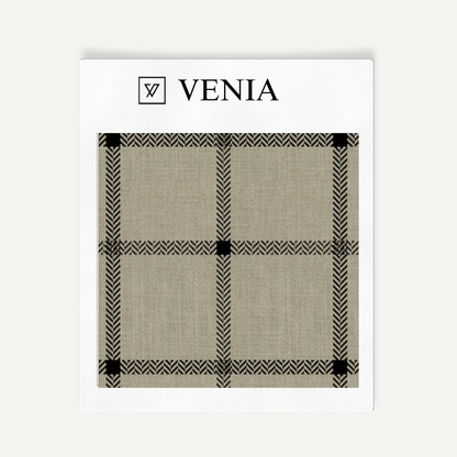 Taupe and black heritage check upholstery fabric swatch by Venia Home