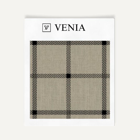 Taupe and black heritage check upholstery fabric swatch by Venia Home