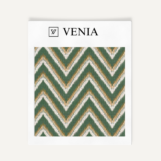 Green heritage chevron upholstery fabric swatch by Venia Home