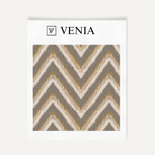 Taupe heritage chevron upholstery fabric swatch by Venia Home