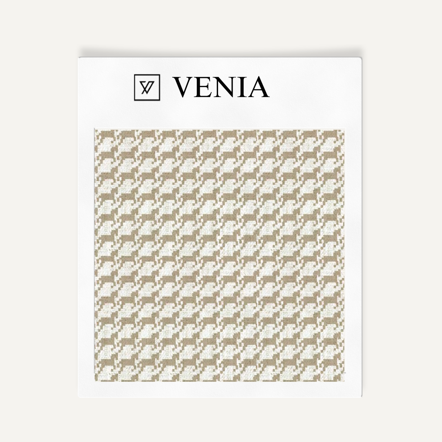 Ivory and beige heritage houndstooth upholstery fabric swatch by Venia Home