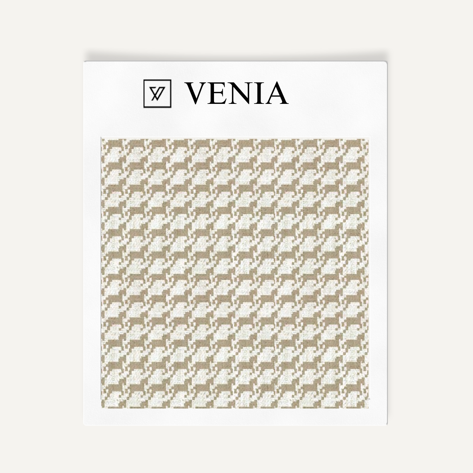 Ivory and beige heritage houndstooth upholstery fabric swatch by Venia Home