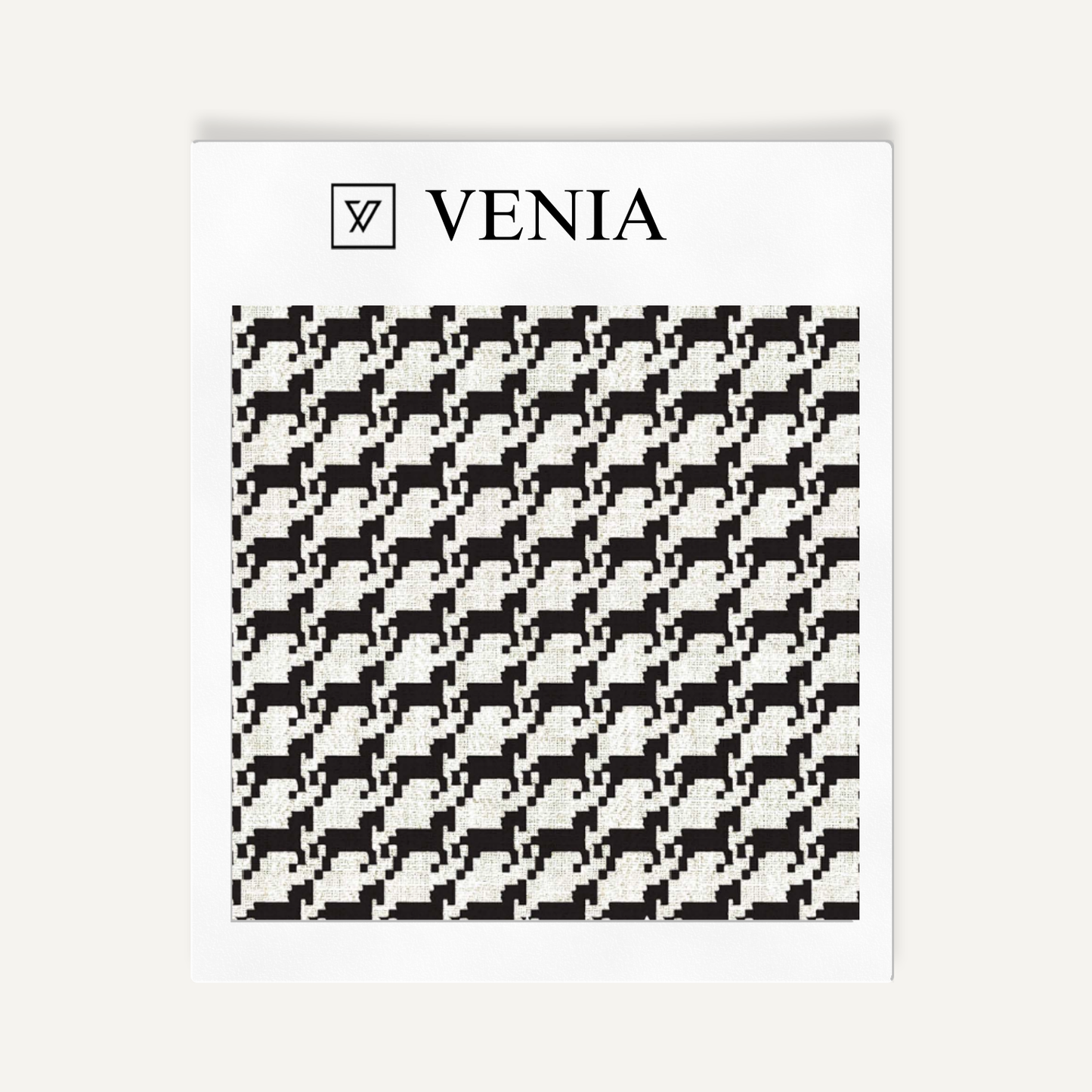 Ivory and black heritage houndstooth upholstery fabric swatch by Venia Home