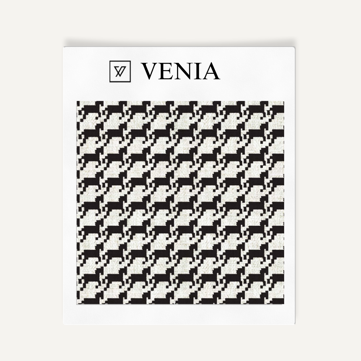 Ivory and black heritage houndstooth upholstery fabric swatch by Venia Home