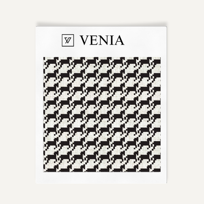Ivory and black heritage houndstooth upholstery fabric swatch by Venia Home