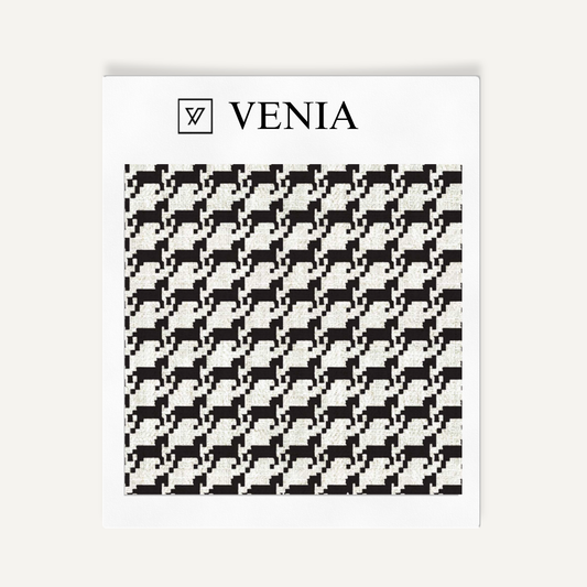 Ivory and black heritage houndstooth upholstery fabric swatch by Venia Home