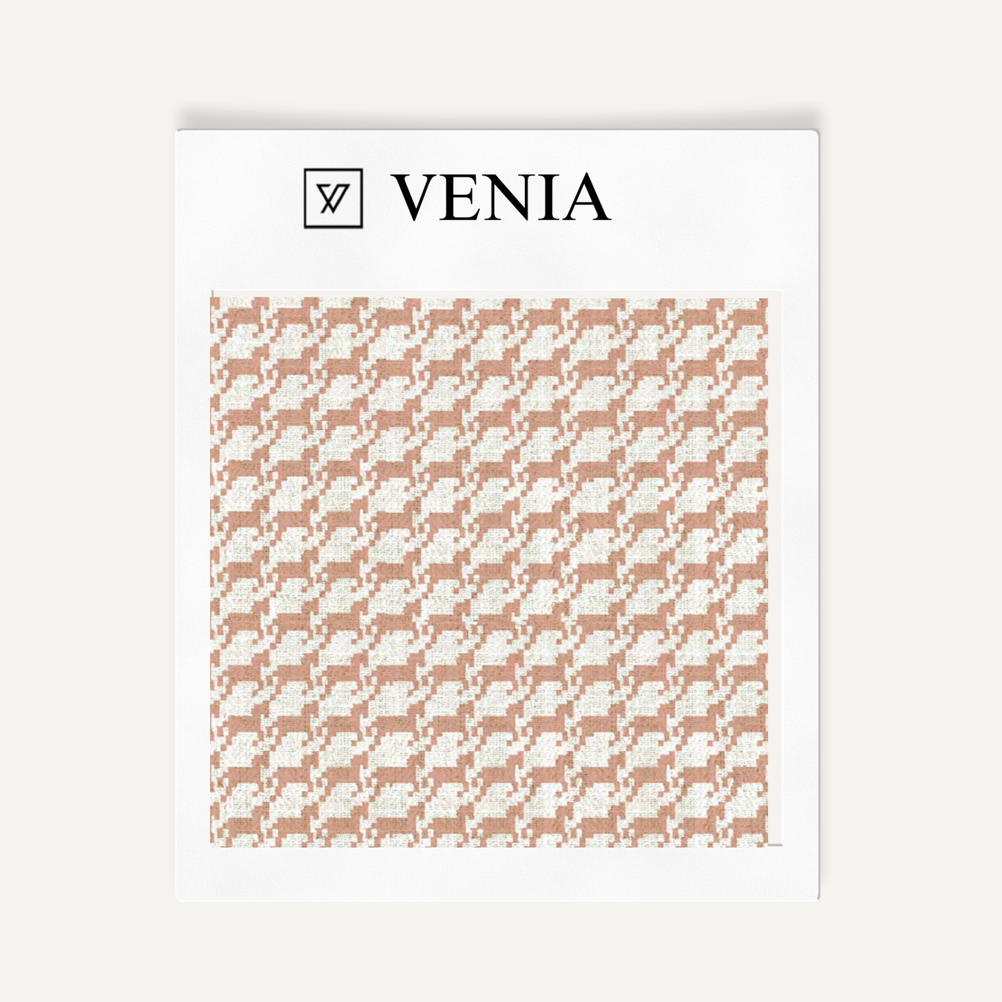 Ivory and blush pink heritage houndstooth upholstery fabric swatch by Venia Home
