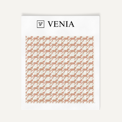 Ivory and blush pink heritage houndstooth upholstery fabric swatch by Venia Home