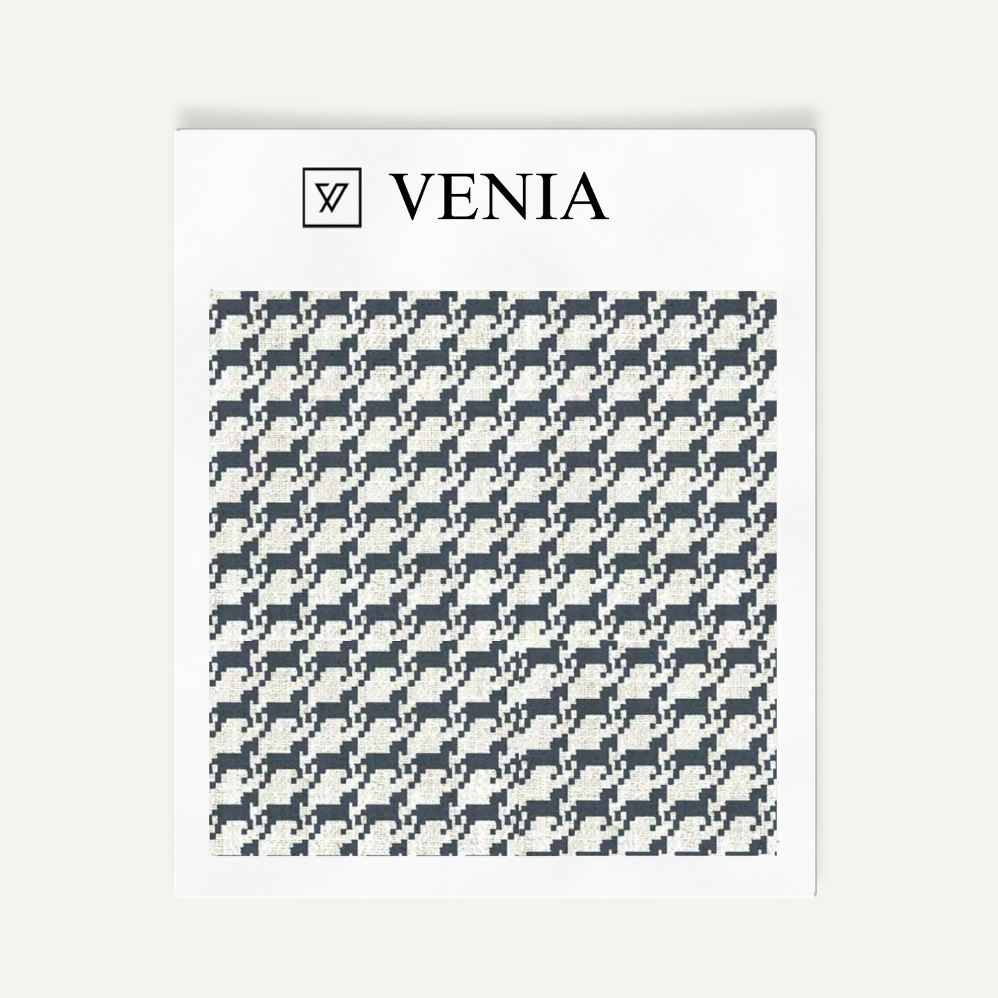 Ivory and navy heritage houndstooth upholstery fabric swatch by Venia Home