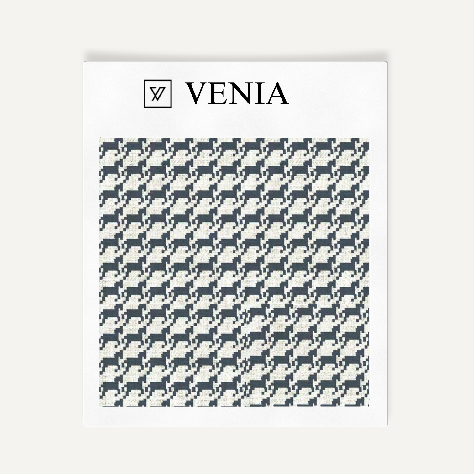 Ivory and navy heritage houndstooth upholstery fabric swatch by Venia Home