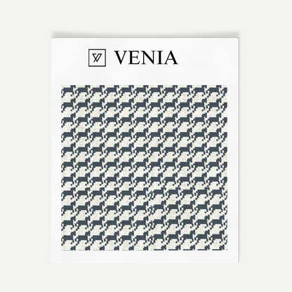 Ivory and navy heritage houndstooth upholstery fabric swatch by Venia Home