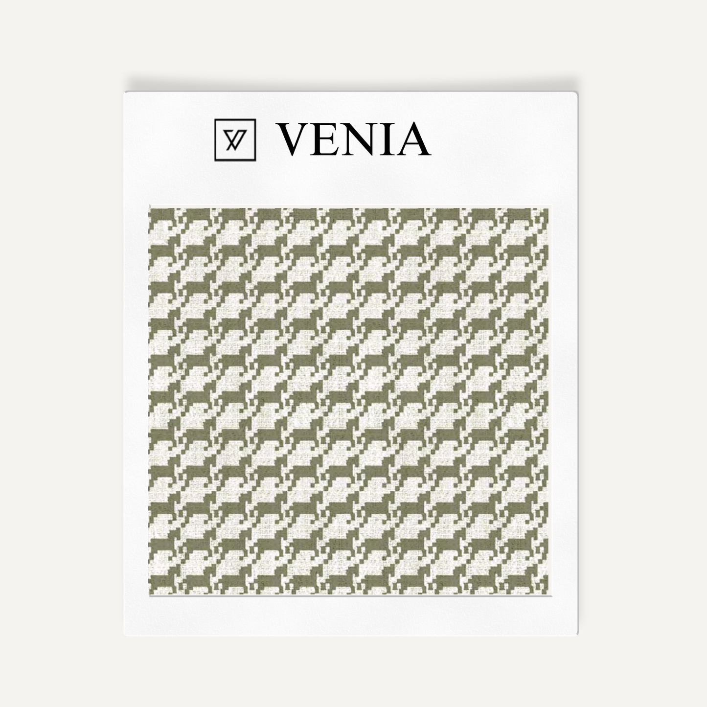 Ivory and olive heritage houndstooth upholstery fabric swatch by Venia Home