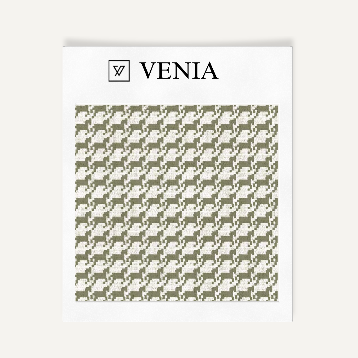 Ivory and olive heritage houndstooth upholstery fabric swatch by Venia Home