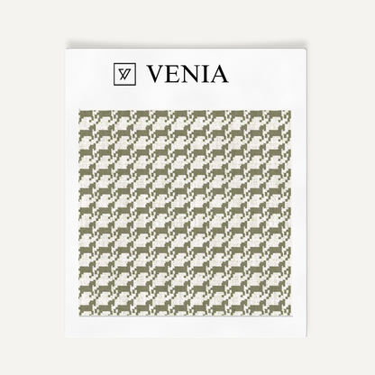 Ivory and olive heritage houndstooth upholstery fabric swatch by Venia Home