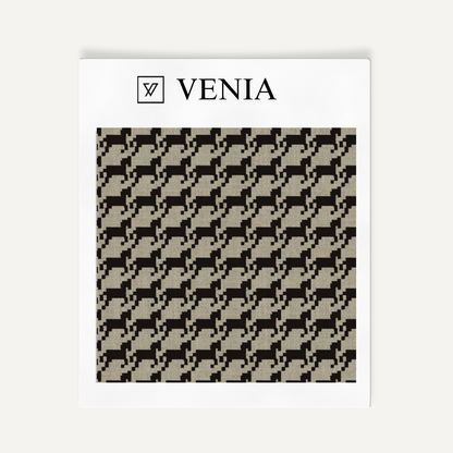 Taupe and black heritage houndstooth upholstery fabric swatch by Venia Home