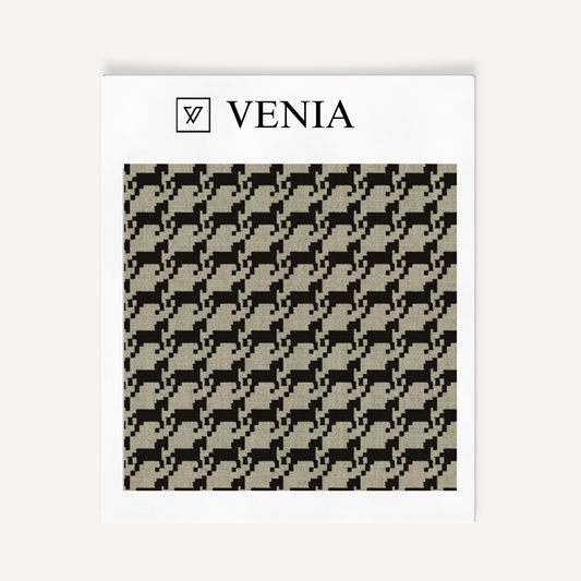 Taupe and black heritage houndstooth upholstery fabric swatch by Venia Home
