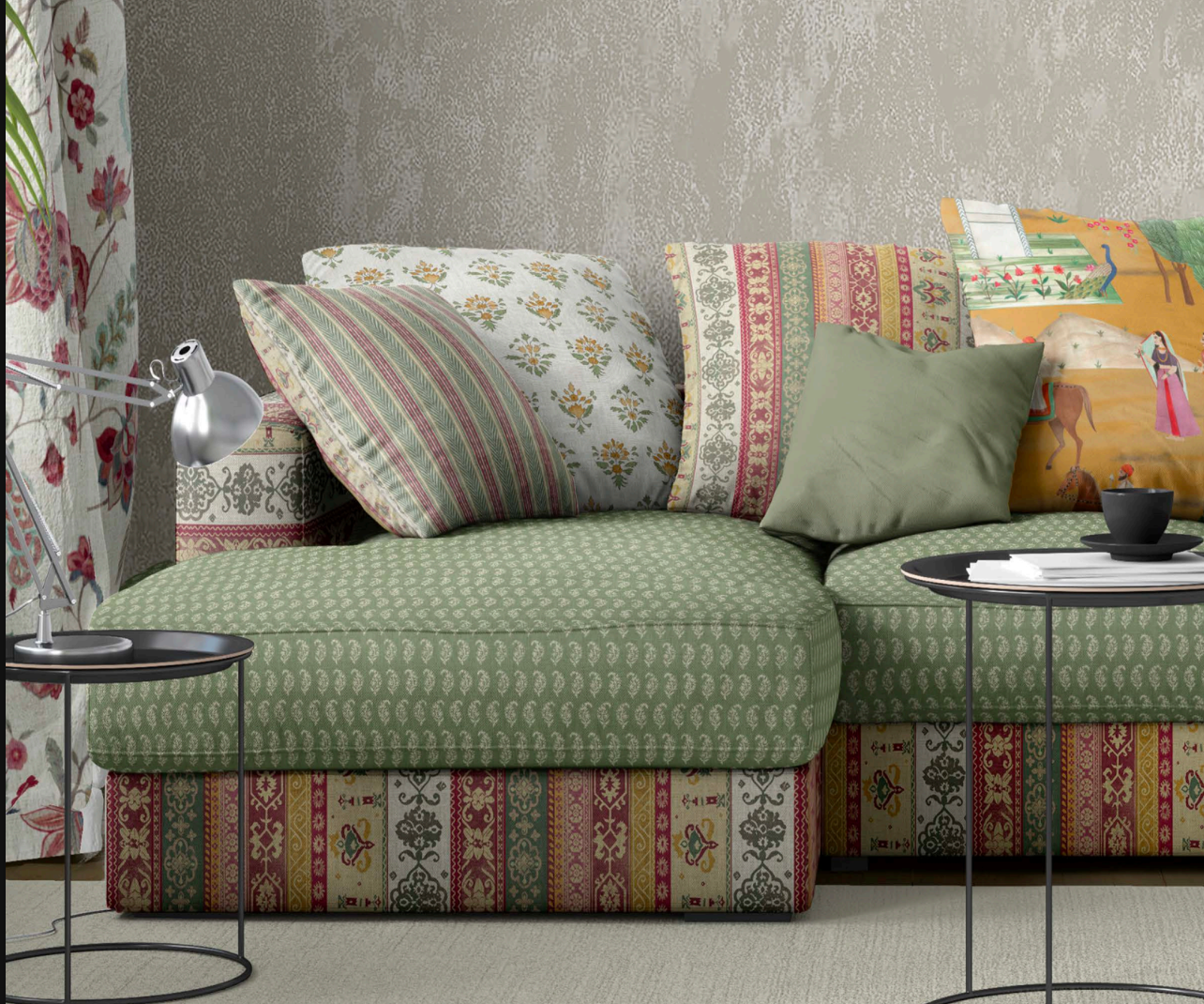 Heritage hues fabric as curtain