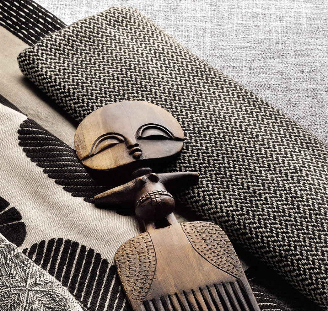 Herringbone black and white fabric styled detail