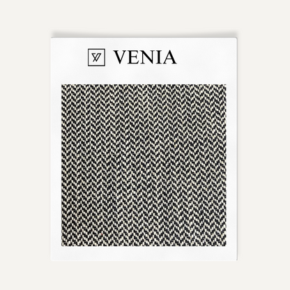 Herringbone black and white upholstery fabric swatch by Venia Home