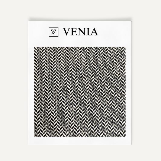 Herringbone black and white upholstery fabric swatch by Venia Home