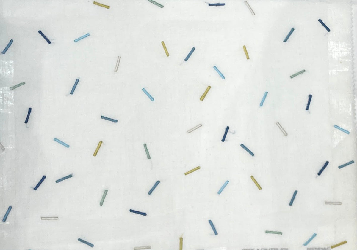 Confetti Dash Sheer Fabric Blues – room setting | Venia Home