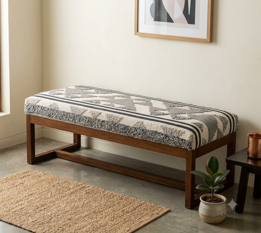 Nomad Kilim Fabric Tonal Grey – room setting | Venia Home