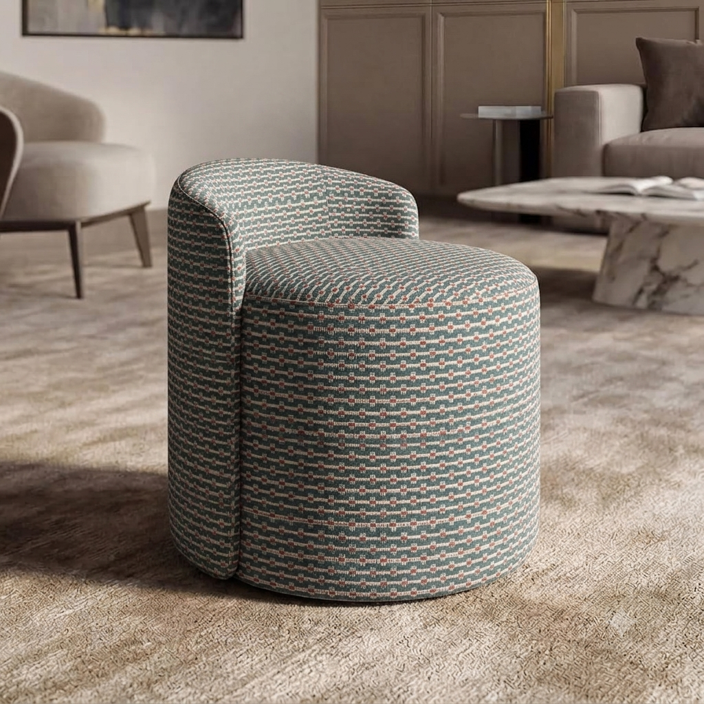 Pebble Grid Fabric Lagoon – room setting | Venia Home