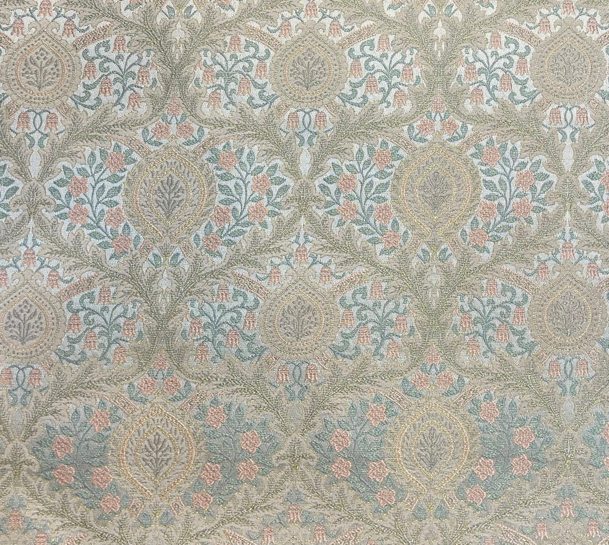 Portico Fabric Blush and Blue – draped detail | Venia Home
