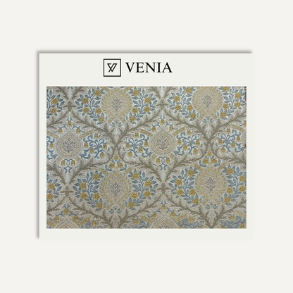 Portico Fabric Marigold and Blue – printed curtain and upholstery fabric | Venia Home