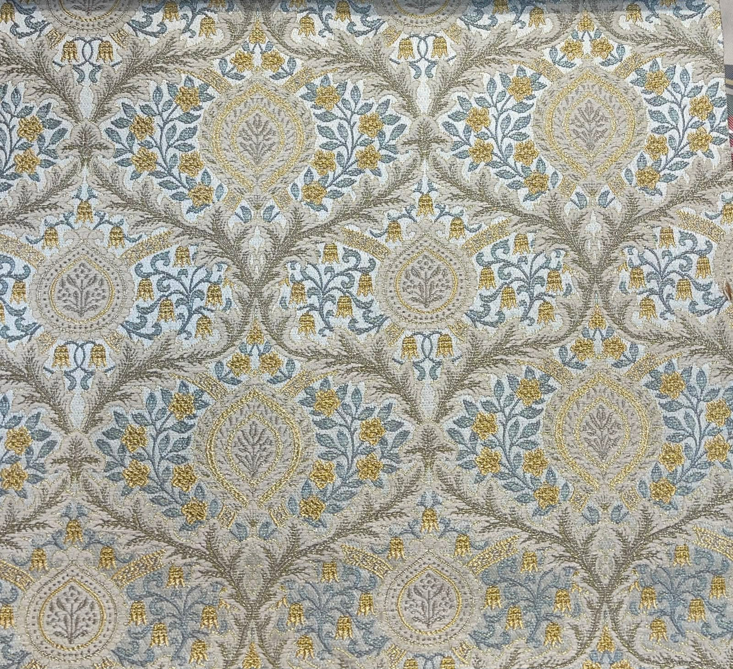 Portico Fabric Marigold and Blue – room setting | Venia Home