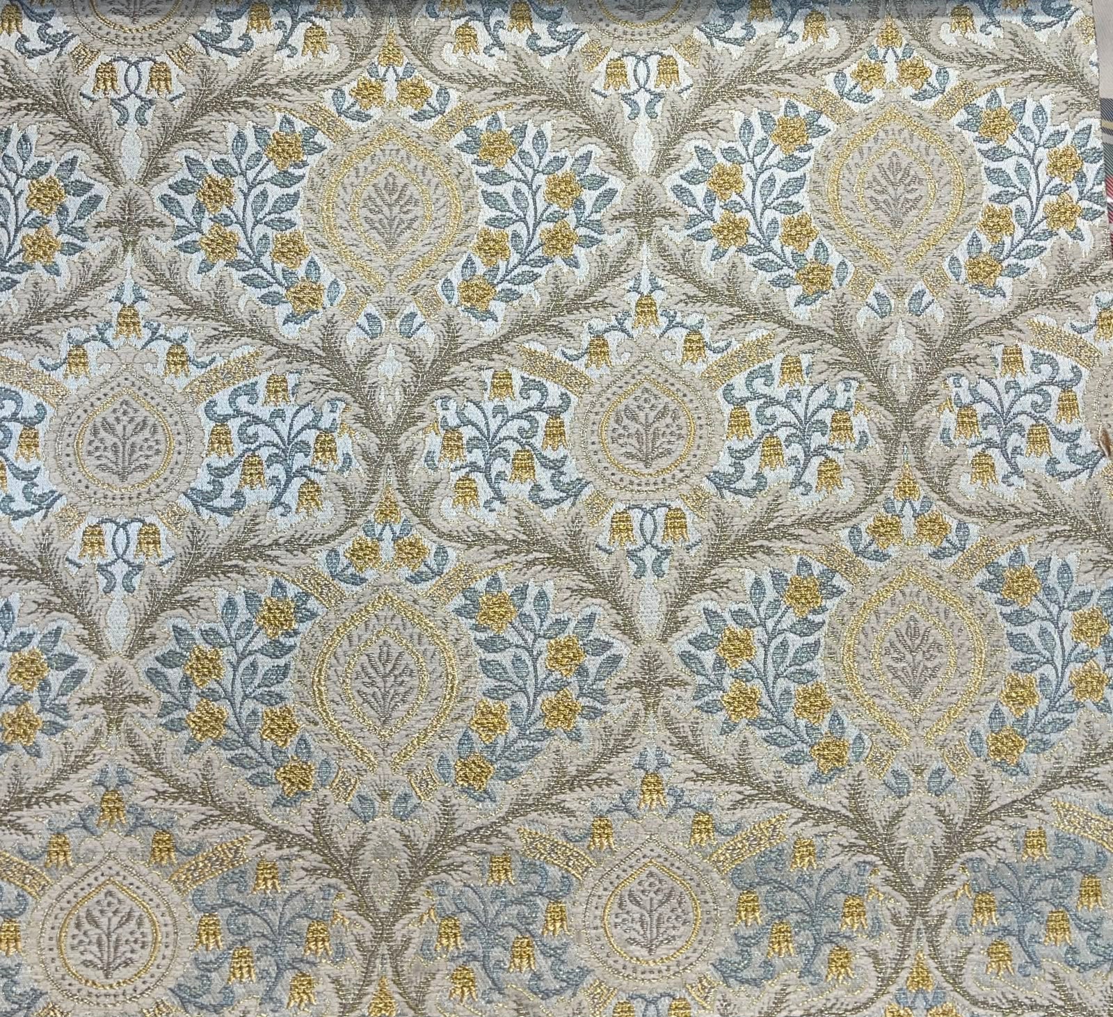Portico Fabric Marigold and Blue – room setting | Venia Home