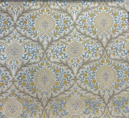 Portico Fabric Marigold and Blue – room setting | Venia Home