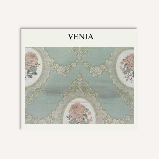 Rosalie Fabric Blue and Blush – floral printed curtain and upholstery fabric | Venia Home